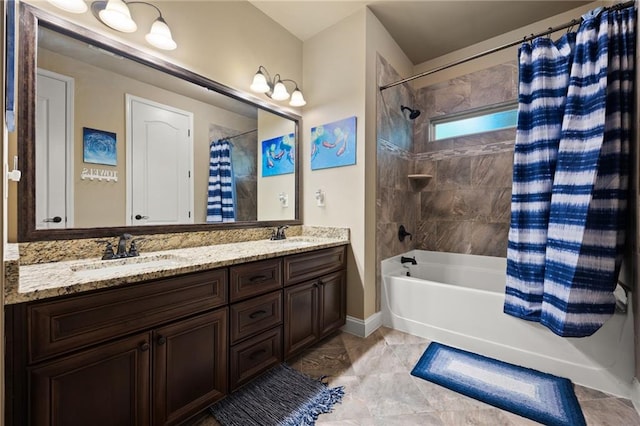 bathroom with vanity and shower / tub combo