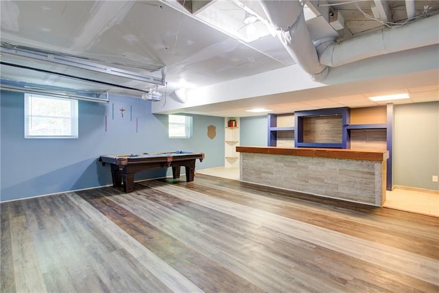 below grade area featuring billiards and wood finished floors
