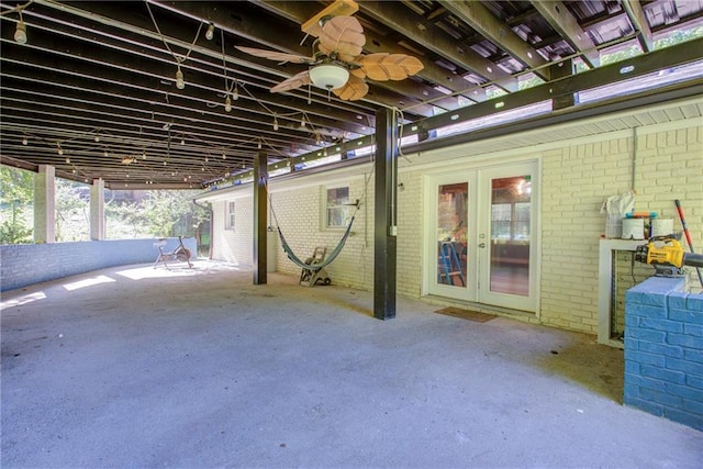 view of patio featuring french doors and ceiling fan
