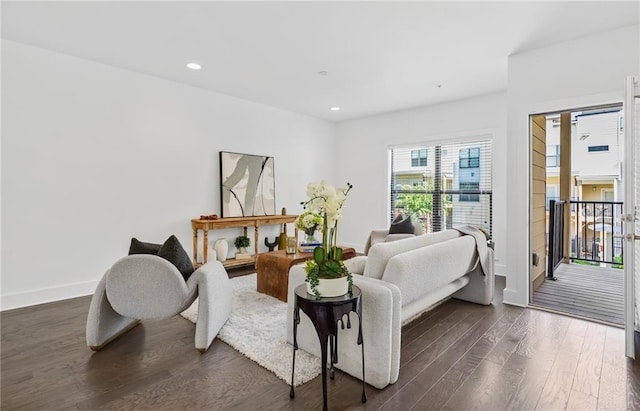 living room featuring dark wood-type flooring