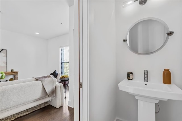 bathroom with sink and wood-type flooring