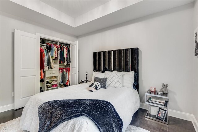 bedroom featuring dark hardwood / wood-style flooring and a closet