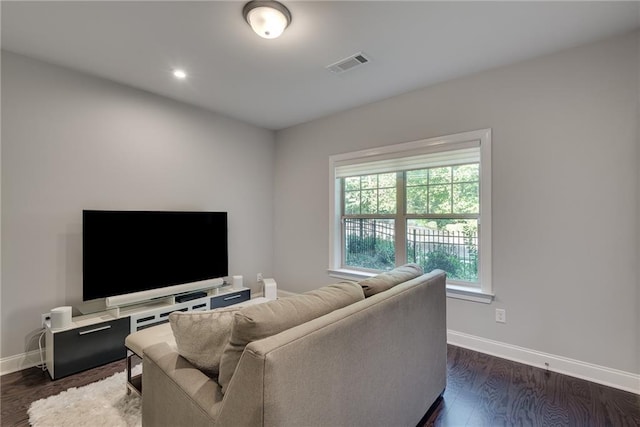 living room featuring dark hardwood / wood-style flooring