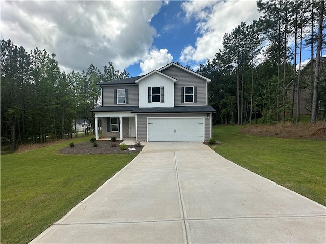 15 Fontana Ct, Covington, GA 30016 - traditional-style house with concrete driveway, an attached garage, a front yard, and board and batten siding