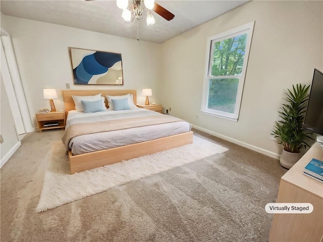 bedroom with carpet and ceiling fan