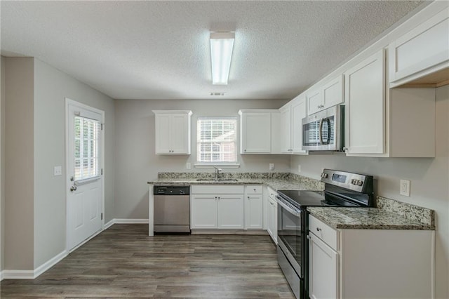 kitchen with white cabinetry, sink, dark wood-type flooring, and stainless steel appliances