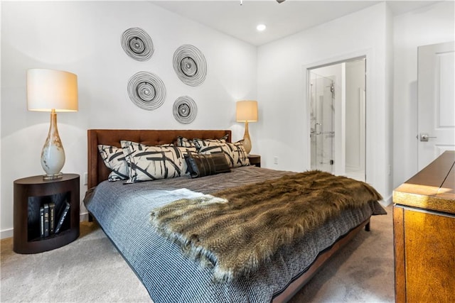 bedroom with carpet flooring and recessed lighting