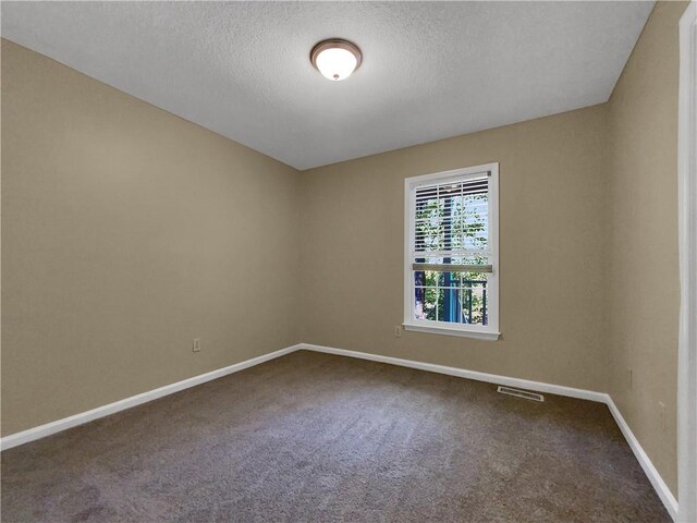 unfurnished room featuring a textured ceiling and carpet flooring