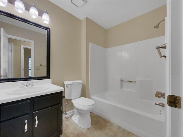 full bathroom featuring vanity, toilet, and shower / bathing tub combination