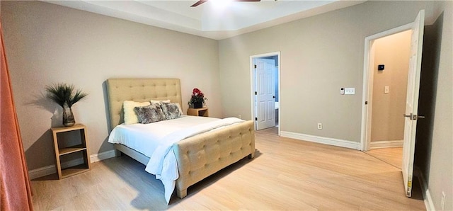 4230 Glen Vista Ct, Duluth, GA 30097 - bedroom featuring light wood finished floors, baseboards, ceiling fan, and ensuite bathroom