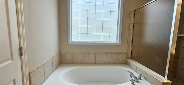 4230 Glen Vista Ct, Duluth, GA 30097 - bathroom with a garden tub and an enclosed shower