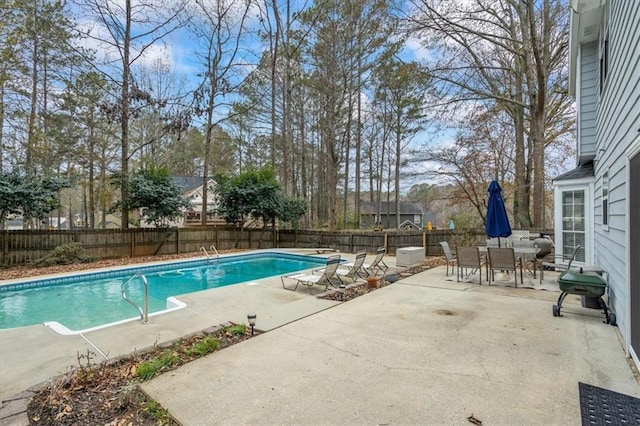 view of swimming pool with a patio and a grill