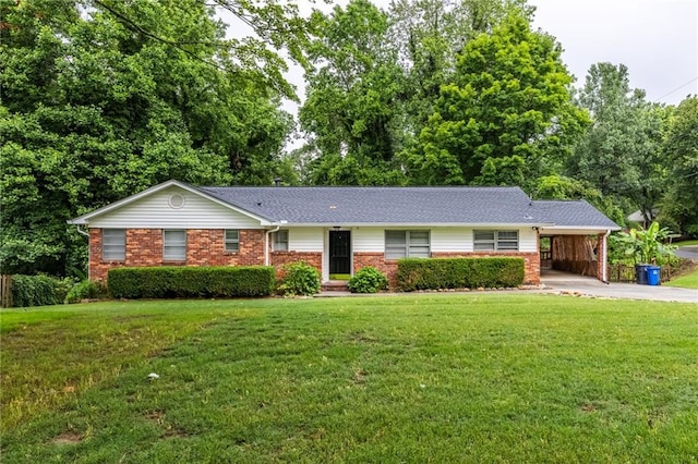 1966 Briarwood Dr, Gainesville, GA 30501 - ranch-style home with driveway, a front lawn, an attached carport, and brick siding