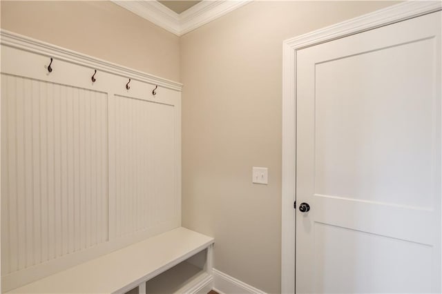 mudroom featuring crown molding