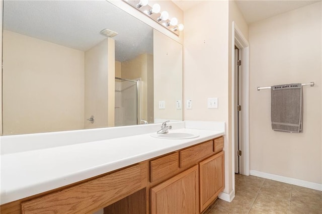 3262 Cascade Parc Blvd, Atlanta, GA 30311 - full bathroom with vanity, a shower with shower door, tile patterned flooring, and baseboards