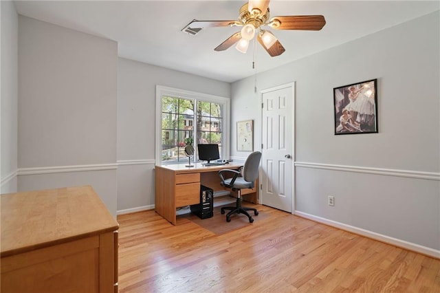 4423 Windsor Oaks Cir, Marietta, GA 30066 - office area with light wood finished floors, a ceiling fan, and baseboards
