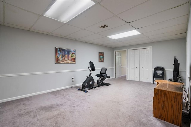 4423 Windsor Oaks Cir, Marietta, GA 30066 - workout room with a drop ceiling, carpet, and baseboards