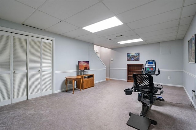 4423 Windsor Oaks Cir, Marietta, GA 30066 - exercise room with a drop ceiling, carpet floors, and baseboards