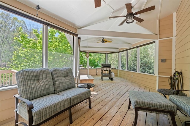 4423 Windsor Oaks Cir, Marietta, GA 30066 - sunroom / solarium with a ceiling fan, lofted ceiling, and plenty of natural light