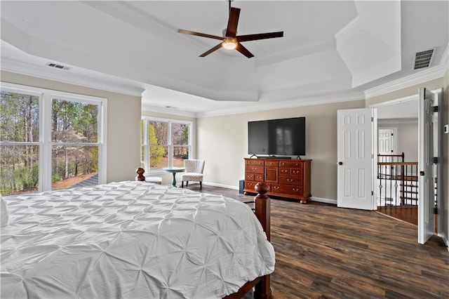 410 Hickory Fairway Ct, Woodstock, GA 30188 - bedroom with a raised ceiling, crown molding, wood finished floors, and baseboards