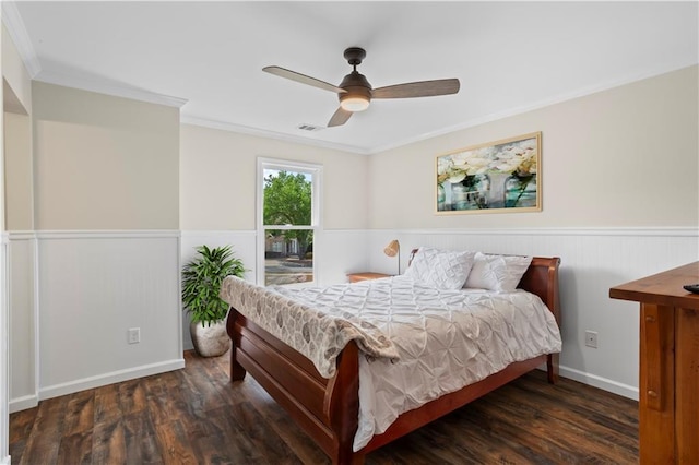 410 Hickory Fairway Ct, Woodstock, GA 30188 - bedroom featuring ornamental molding, wainscoting, wood finished floors, and a ceiling fan