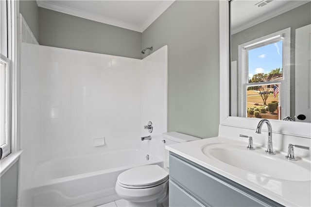 410 Hickory Fairway Ct, Woodstock, GA 30188 - full bathroom with toilet, vanity, crown molding, and  shower combination