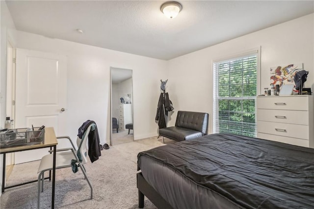 bedroom featuring light colored carpet