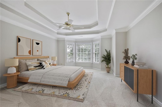 963 Bolingbrook Dr SW, Marietta, GA 30064 - bedroom with carpet, crown molding, a raised ceiling, baseboards, and ceiling fan
