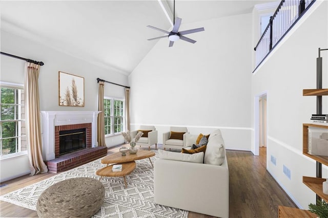 963 Bolingbrook Dr SW, Marietta, GA 30064 - living area featuring high vaulted ceiling, wood finished floors, plenty of natural light, and ceiling fan