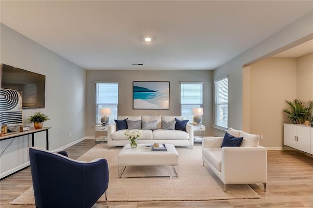 living room with light wood-type flooring