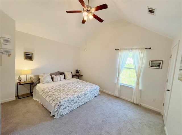 57 Matador, Newnan, GA 30263 - bedroom with lofted ceiling, light colored carpet, baseboards, and a ceiling fan
