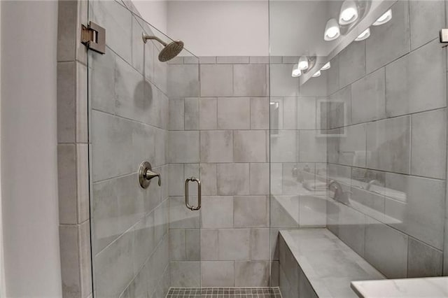 bathroom with a stall shower