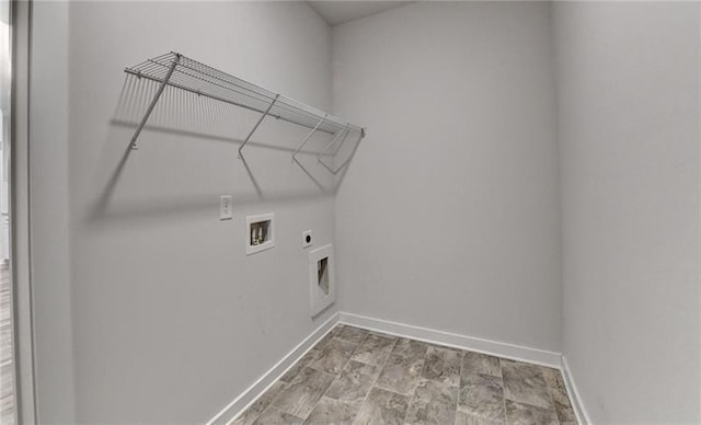 clothes washing area featuring laundry area, baseboards, washer hookup, and electric dryer hookup