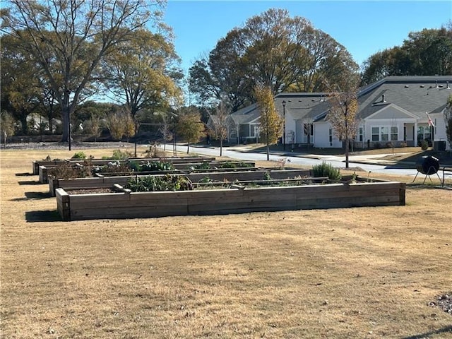 surrounding community with a yard, a residential view, and a garden