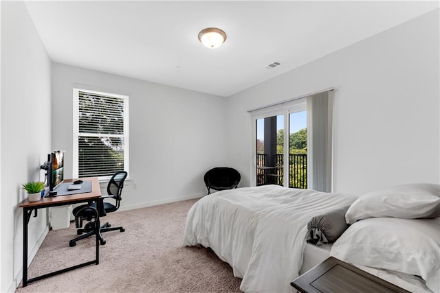 bedroom featuring access to exterior and carpet