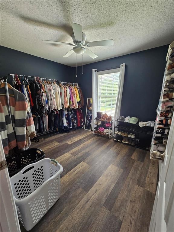 walk in closet featuring ceiling fan and hardwood / wood-style floors