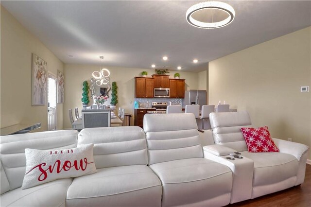 living room with dark hardwood / wood-style floors