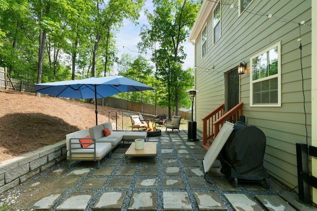 15 Swallow Dr SE, White, GA 30184 - view of patio with an outdoor living space with a fire pit