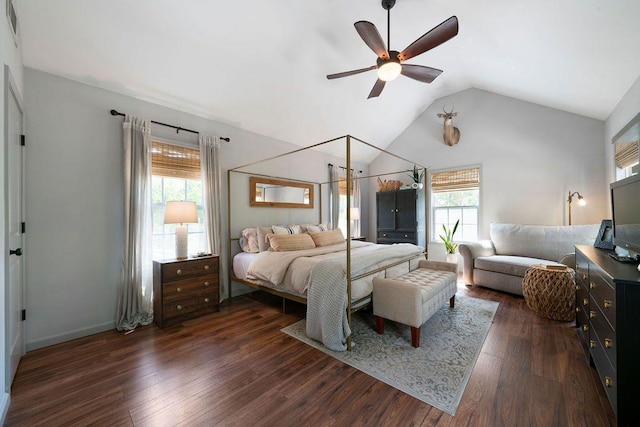 15 Swallow Dr SE, White, GA 30184 - bedroom with lofted ceiling, dark wood-style floors, ceiling fan, and baseboards