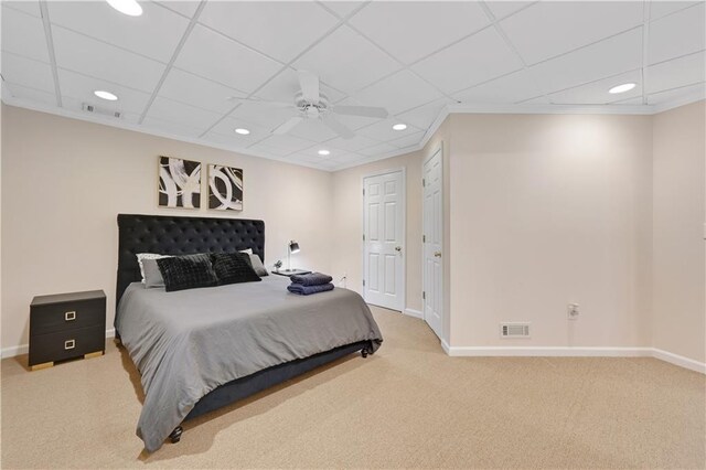 bedroom featuring carpet flooring and ceiling fan