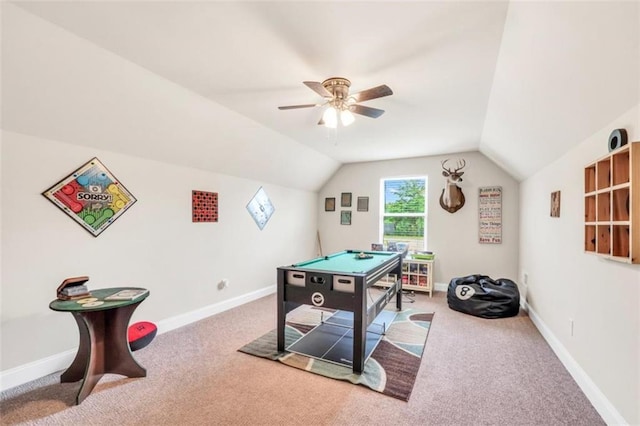 210 Riverpoint Way, Jackson, GA 30233 - playroom featuring carpet floors, lofted ceiling, ceiling fan, and baseboards