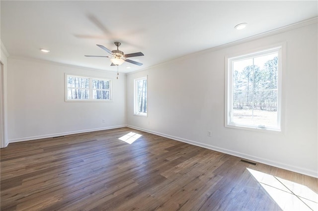 96 Sam Alexander Rd, Douglasville, GA 30134 - spare room with visible vents, ornamental molding, and a ceiling fan