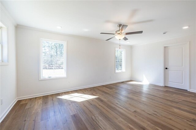 96 Sam Alexander Rd, Douglasville, GA 30134 - unfurnished room with baseboards, crown molding, wood finished floors, and a ceiling fan