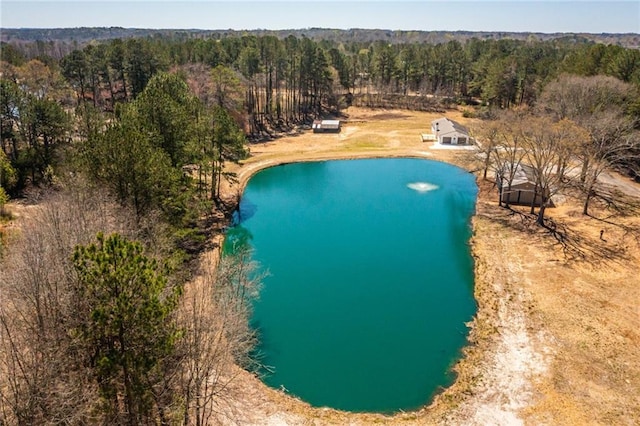 96 Sam Alexander Rd, Douglasville, GA 30134 - aerial view featuring a water view and a wooded view