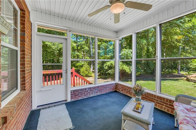 sunroom with ceiling fan and healthy amount of natural light