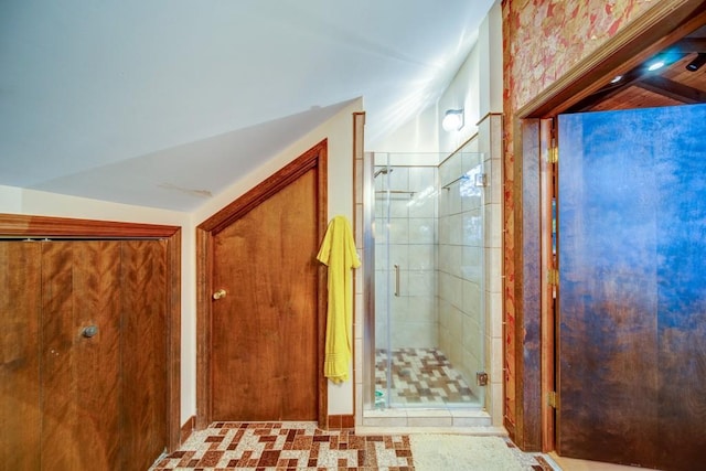 bathroom with a stall shower