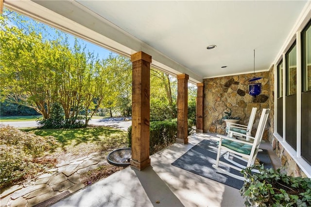 view of patio featuring covered porch