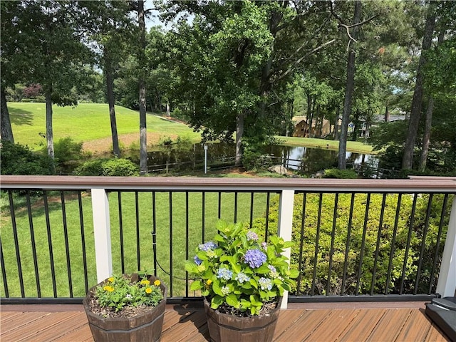 12162 Mountain Laurel Dr, Roswell, GA 30075 - wooden deck with a water view and view of wooded area