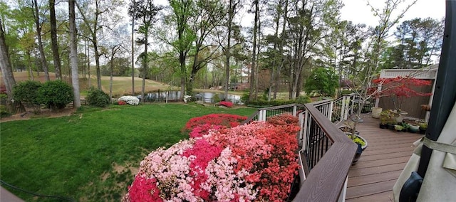 12162 Mountain Laurel Dr, Roswell, GA 30075 - view of green lawn with a deck with water view