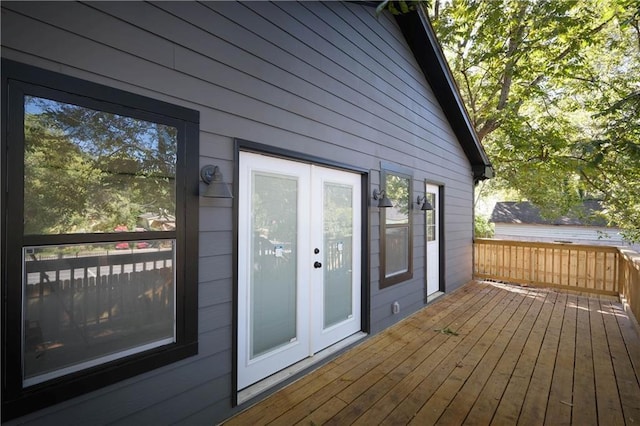 wooden terrace featuring french doors